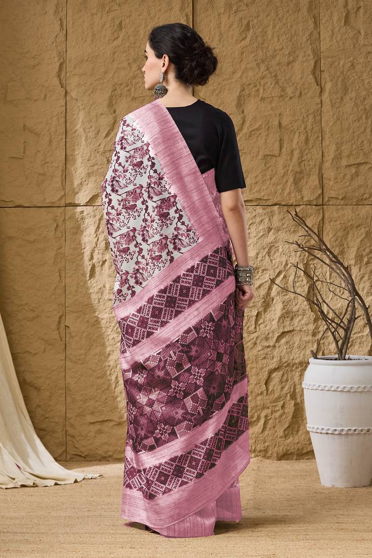 Geometric print cotton silk ready to wear saree