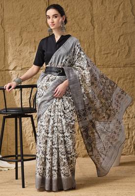 Geometric print cotton silk ready to wear saree 1