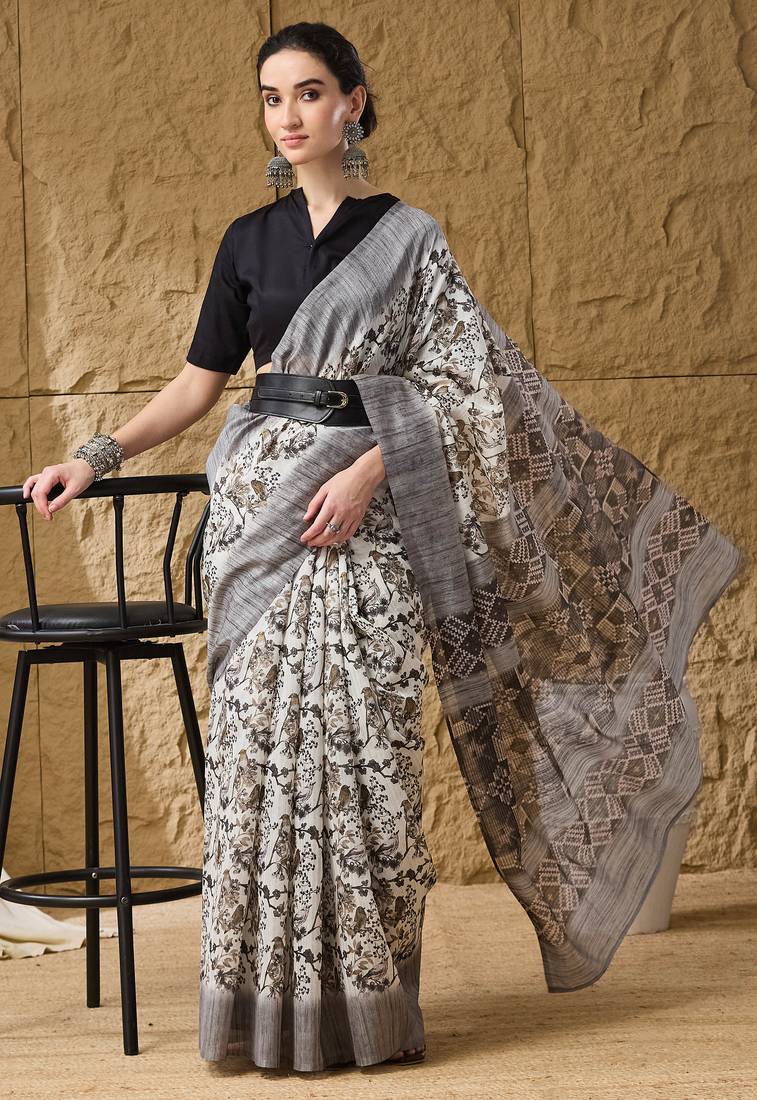 Geometric print cotton silk ready to wear saree