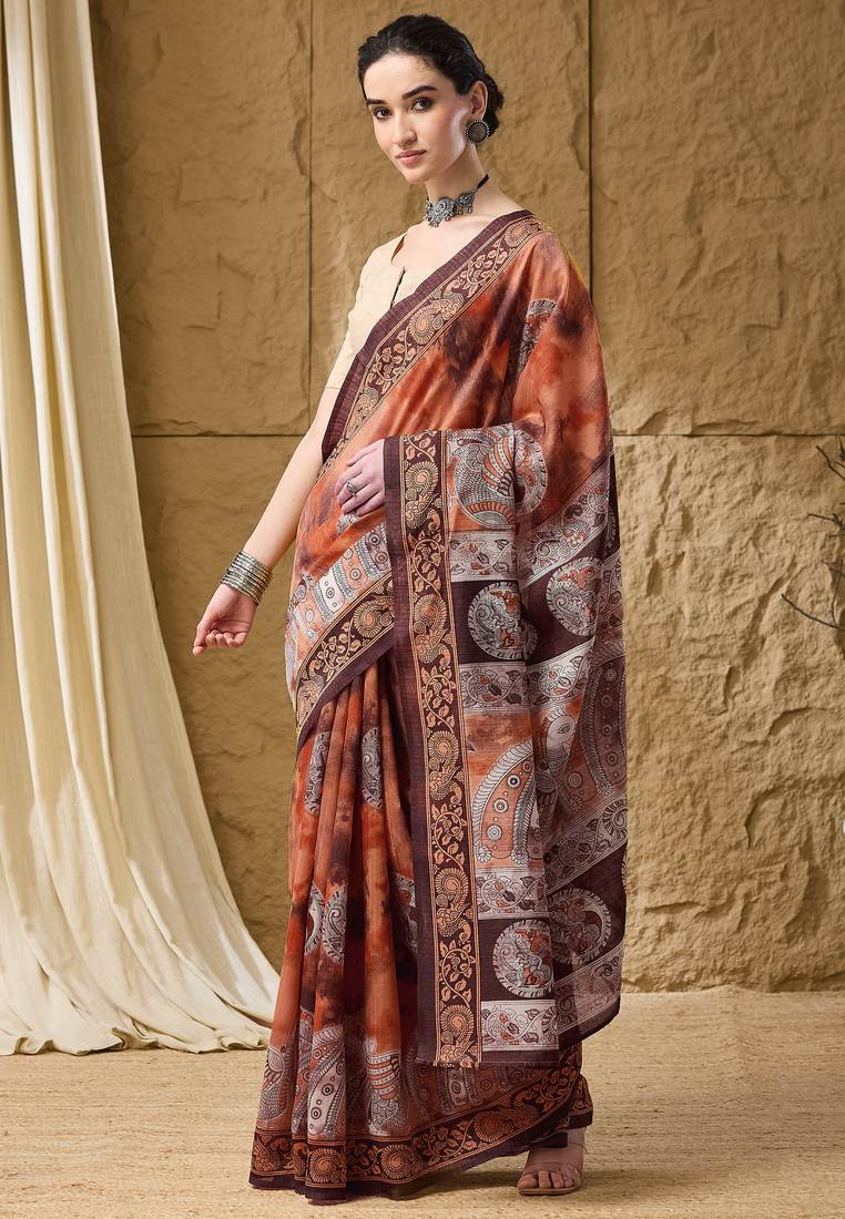 Kalamkari print cotton silk ready to wear saree