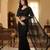 Women's black net partywear saree with unstitched blouse