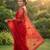 Women's red net partywear saree with unstitched blouse