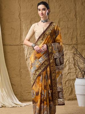 Kalamkari print cotton silk ready to wear saree 1
