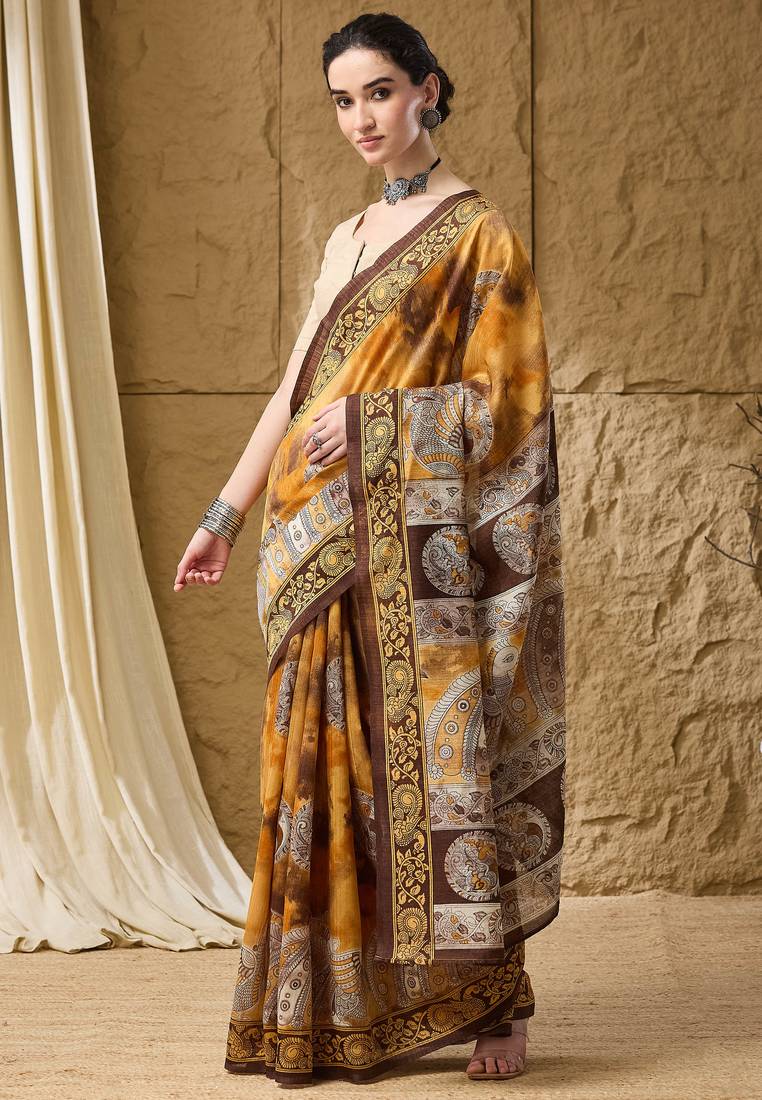 Kalamkari print cotton silk ready to wear saree