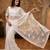 Women's white net partywear saree with unstitched blouse