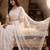 Women's white net partywear saree with unstitched blouse