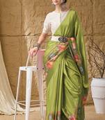 Mehndi abstract print satin regular saree