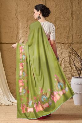 Mehndi abstract print satin regular saree 2