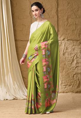 Mehndi abstract print satin regular saree 3