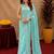 Aqua soft shimmer chiffon embroidery work saree with unstitched blouse piece