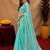 Aqua soft shimmer chiffon embroidery work saree with unstitched blouse piece