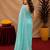 Aqua soft shimmer chiffon embroidery work saree with unstitched blouse piece