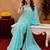 Aqua soft shimmer chiffon embroidery work saree with unstitched blouse piece