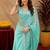 Aqua soft shimmer chiffon embroidery work saree with unstitched blouse piece