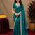 Teal green soft shimmer chiffon embroidery work saree with unstitched blouse piece