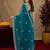 Teal green soft shimmer chiffon embroidery work saree with unstitched blouse piece