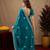 Teal green soft shimmer chiffon embroidery work saree with unstitched blouse piece