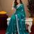 Teal green soft shimmer chiffon embroidery work saree with unstitched blouse piece
