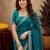 Teal green soft shimmer chiffon embroidery work saree with unstitched blouse piece