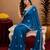 Turquoise soft shimmer chiffon embroidery work saree with unstitched blouse piece