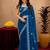 Turquoise soft shimmer chiffon embroidery work saree with unstitched blouse piece