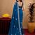 Turquoise soft shimmer chiffon embroidery work saree with unstitched blouse piece