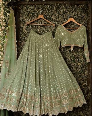 green georgette embroidered navratri lehenga choli 1