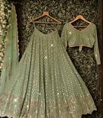 green georgette embroidered navratri lehenga choli