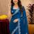 Turquoise soft shimmer chiffon embroidery work saree with unstitched blouse piece