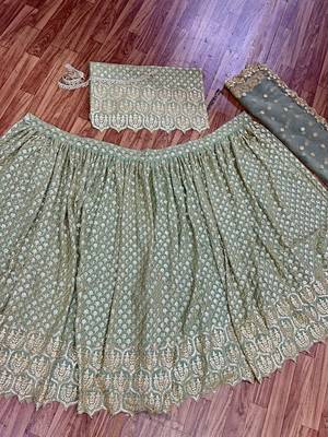 green georgette embroidered navratri lehenga choli 2