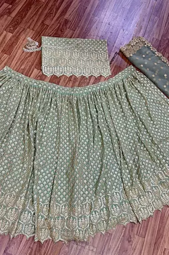 green georgette embroidered navratri lehenga choli
