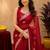 Red soft shimmer chiffon embroidery work saree with unstitched blouse piece