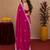 Rani pink soft shimmer chiffon embroidery work saree with unstitched blouse piece
