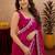 Rani pink soft shimmer chiffon embroidery work saree with unstitched blouse piece
