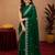 Green soft shimmer chiffon embroidery work saree with unstitched blouse piece