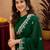 Green soft shimmer chiffon embroidery work saree with unstitched blouse piece