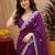Purple soft shimmer chiffon embroidery work saree with unstitched blouse piece