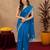 Turquoise soft shimmer chiffon embroidery work saree with unstitched blouse piece
