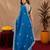 Turquoise soft shimmer chiffon embroidery work saree with unstitched blouse piece