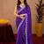 Plum soft shimmer chiffon embroidery work saree with unstitched blouse piece