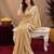 Gold soft shimmer chiffon embroidery work saree with unstitched blouse piece