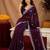 Wine soft shimmer chiffon embroidery work saree with unstitched blouse piece