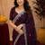 Wine soft shimmer chiffon embroidery work saree with unstitched blouse piece