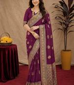 wine soft pure pethani silk blend with jari weave work saree with unstitched blouse piece