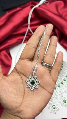 Emerald Green Bridal Jewelry Set, Pakistani Indian Wedding Necklace Earrings Maang Tikka 4