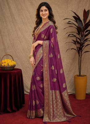wine soft pure pethani silk blend with jari weave work saree with unstitched blouse piece 2