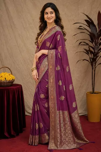 wine soft pure pethani silk blend with jari weave work saree with unstitched blouse piece