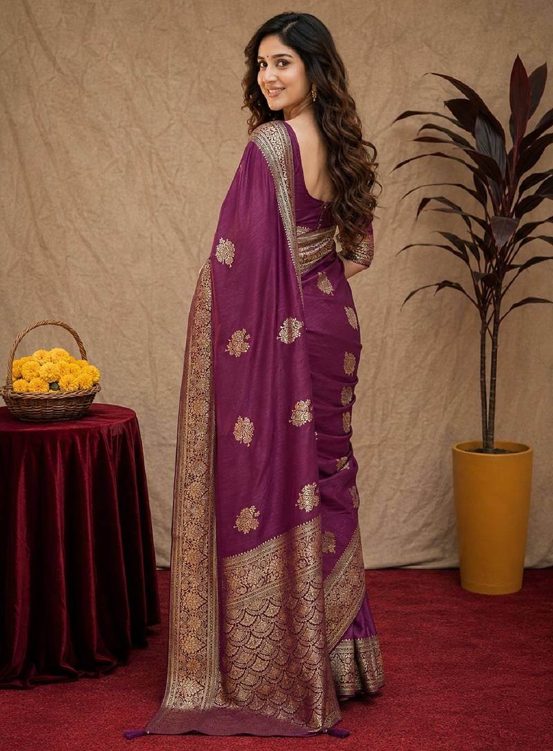 wine soft pure pethani silk blend with jari weave work saree with unstitched blouse piece