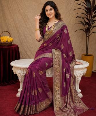 wine soft pure pethani silk blend with jari weave work saree with unstitched blouse piece 4