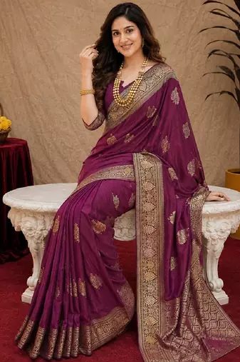 wine soft pure pethani silk blend with jari weave work saree with unstitched blouse piece